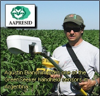 Agustin Bianchini employs one of the GreenSeeker Hand Held Sensors for N fertilization in Corn