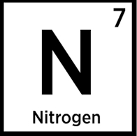 Nitrogen, atomic number 7, atomic mass 14